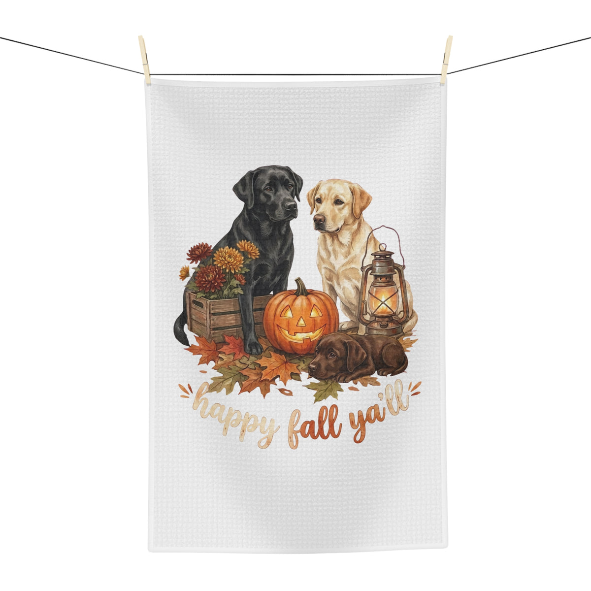 Fall Labrador Tea Towel — "Happy Fall Y’all" Autumn Kitchen Towel