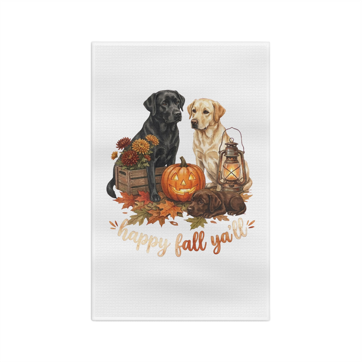 Fall Labrador Tea Towel — "Happy Fall Y’all" Autumn Kitchen Towel